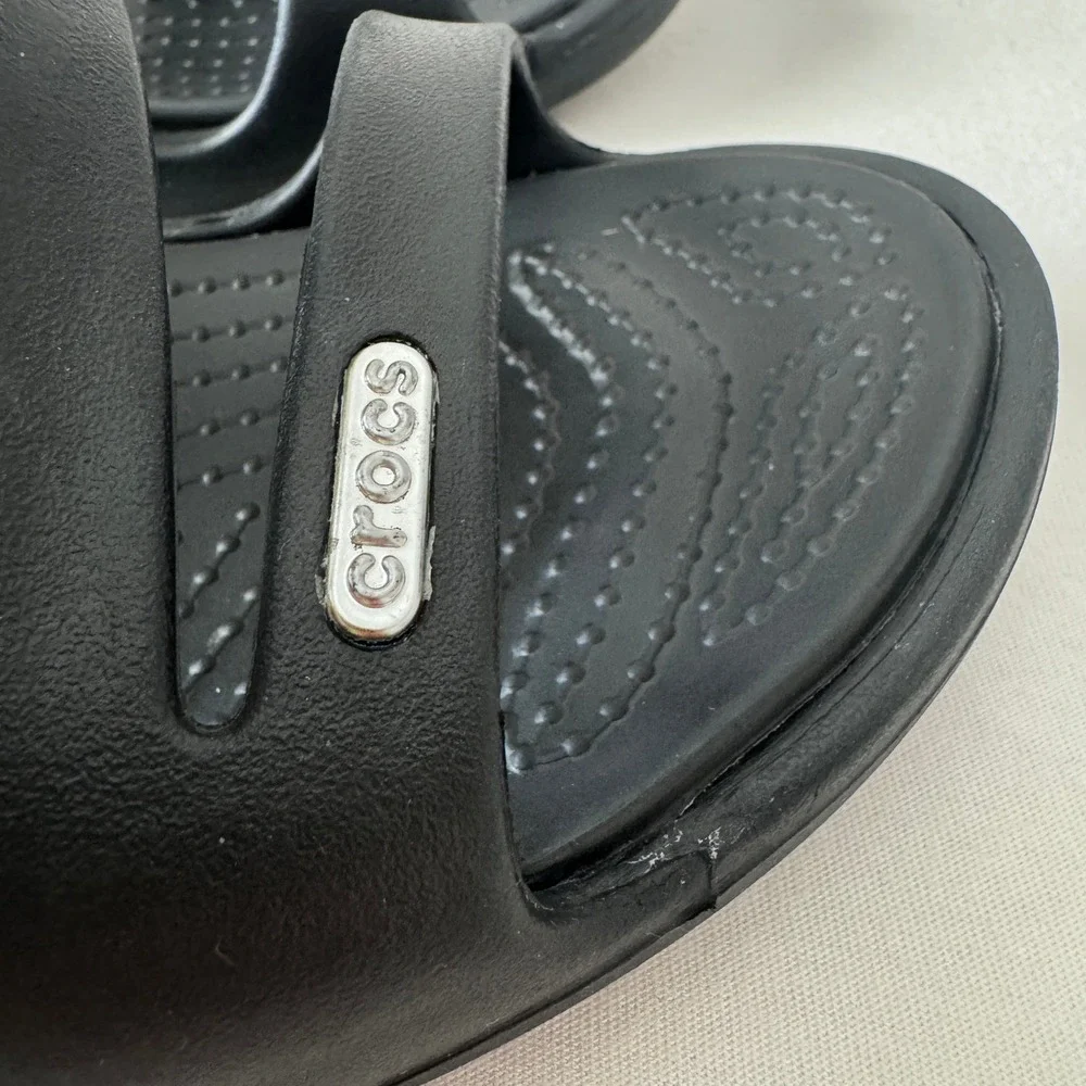Crocs Patricia Wedge Sandals Womens 8 Black Multi Strap Slip On Shoes Comfort